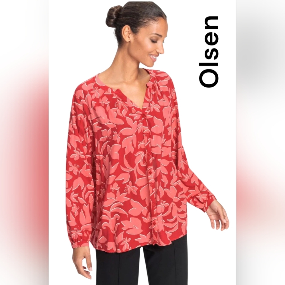 OLSEN Linen Blend Boho Blouse, Relaxed Fit